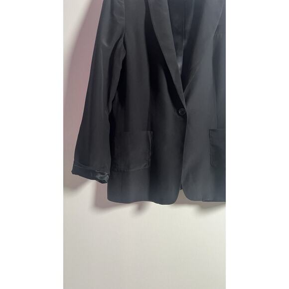 Garnet Hill 100%Silk Relaxed One Button Blazer Womens Size 12 Black Unstructured - Picture 5 of 13